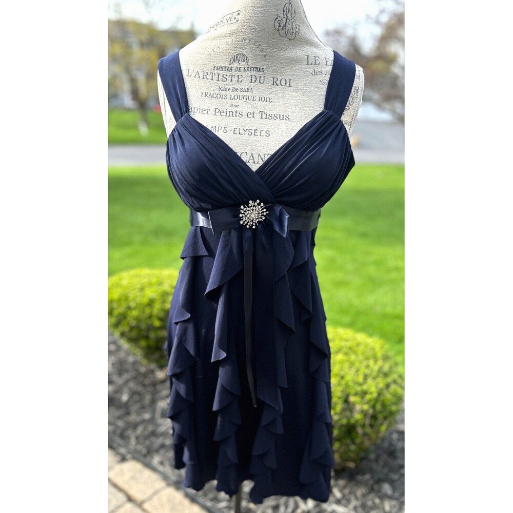 Betsy & Adam Dress by Linda Bernell Sz 10 Navy Blue Layered Ruffles Cocktail +🎁